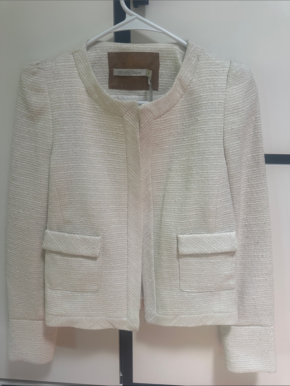 NWT Designer Michelle Belau Cream Gold lined Blazer Jacket Peru Classy Sz Sm